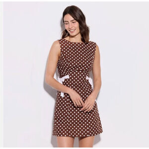 Sleeveless Tie Mini Dress Sz Medium Brown Polka Dots NWT 100% Cotton- Wild Fable
